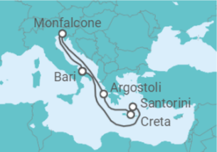 7 Night Greek Islands Cruise On MSC Opera Departing From Monfalcone itinerary map
