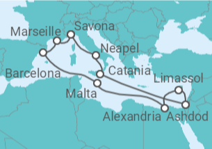 14 Night Eastern Mediterranean Cruise On Costa Pacifica Departing From Savona itinerary map