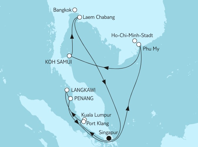 14 Night Asia Cruise On Mein Schiff 5 Departing From Singapore itinerary map