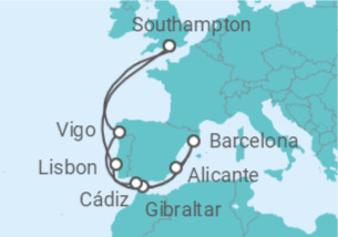 14 Night Mediterranean Cruise On Iona Departing From Southampton itinerary map