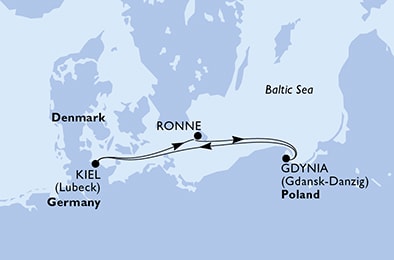 4 Night Baltic Sea Cruise On MSC Fantasia Departing From Kiel itinerary map