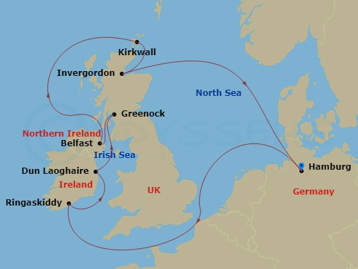 10 Night British Isles Cruise On MSC Preziosa Departing From Hamburg itinerary map