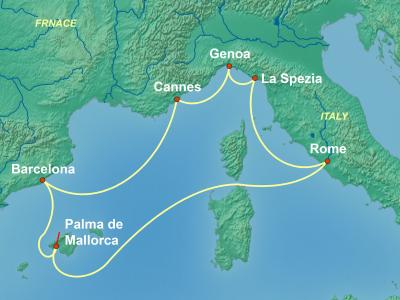 7 Night Mediterranean Cruise On MSC Meraviglia Departing From Palma de Mallorca itinerary map