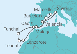 14 Night Canary Islands Cruise On Costa Diadema Departing From Savona itinerary map