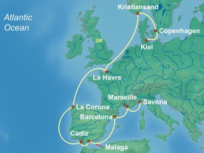 13 Night Repositioning Cruise On Costa Diadema Departing From Kiel itinerary map