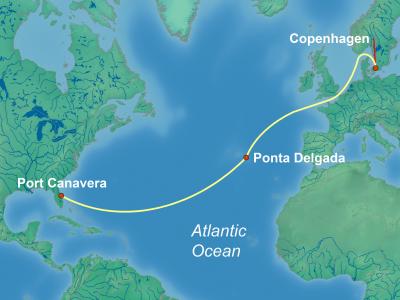 13 Night Transatlantic Cruise on Norwegian Getaway Departing Copenhagen itinerary map
