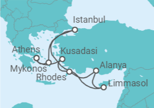 11 Night Mediterranean Cruise On Oosterdam Departing From Piraeus(Athens) itinerary map