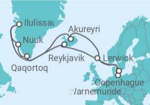 21 Night Iceland Cruise On MSC Poesia Departing From Copenhagen itinerary map