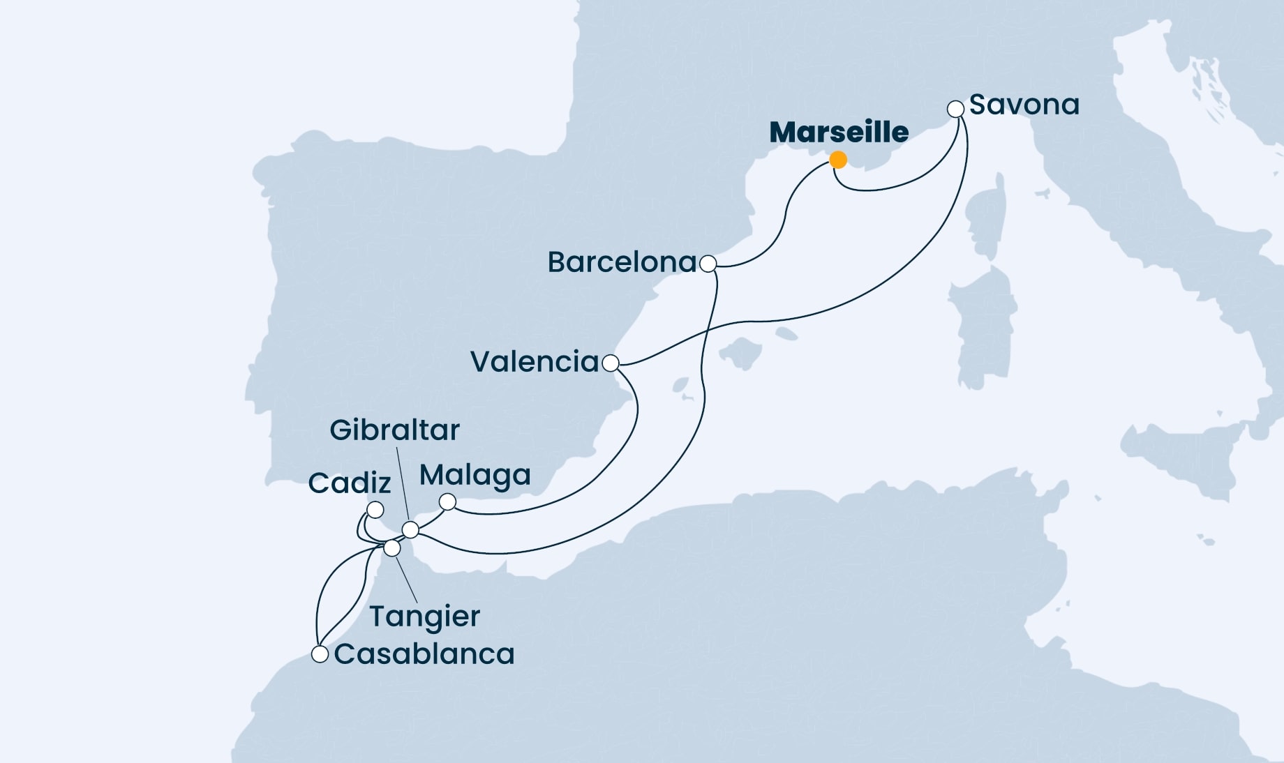 11 Night Mediterranean Cruise On Costa Favolosa Departing From Marseille itinerary map