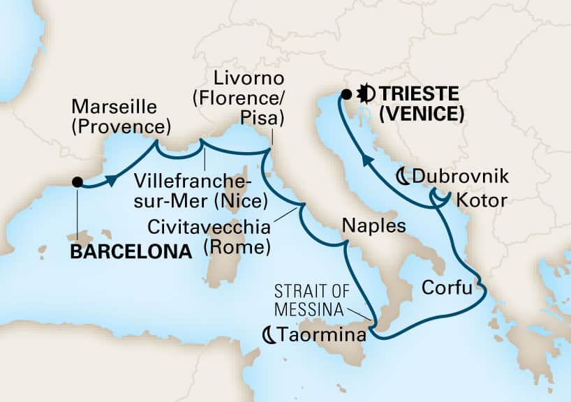 12 Night Mediterranean Cruise On Oosterdam Departing From Barcelona itinerary map