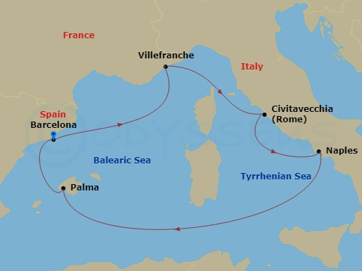 7 Night Mediterranean Cruise On Queen Elizabeth Departing From Barcelona itinerary map