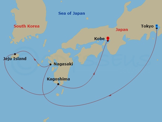 6 Night Japan Cruise On Diamond Princess Departing From Yokohama Tokyo itinerary map