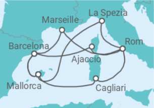 14 Night Mediterranean Cruise On AIDAcosma Departing From Palma de Mallorca itinerary map