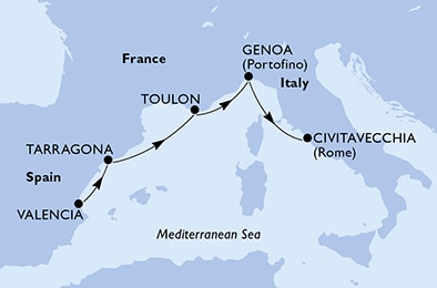 4 Night Mediterranean Cruise On MSC Magnifica Departing From Valencia itinerary map