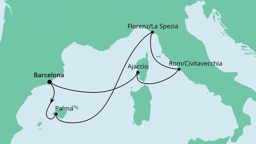 7 Night Mediterranean Cruise On AIDAcosma Departing From Barcelona itinerary map