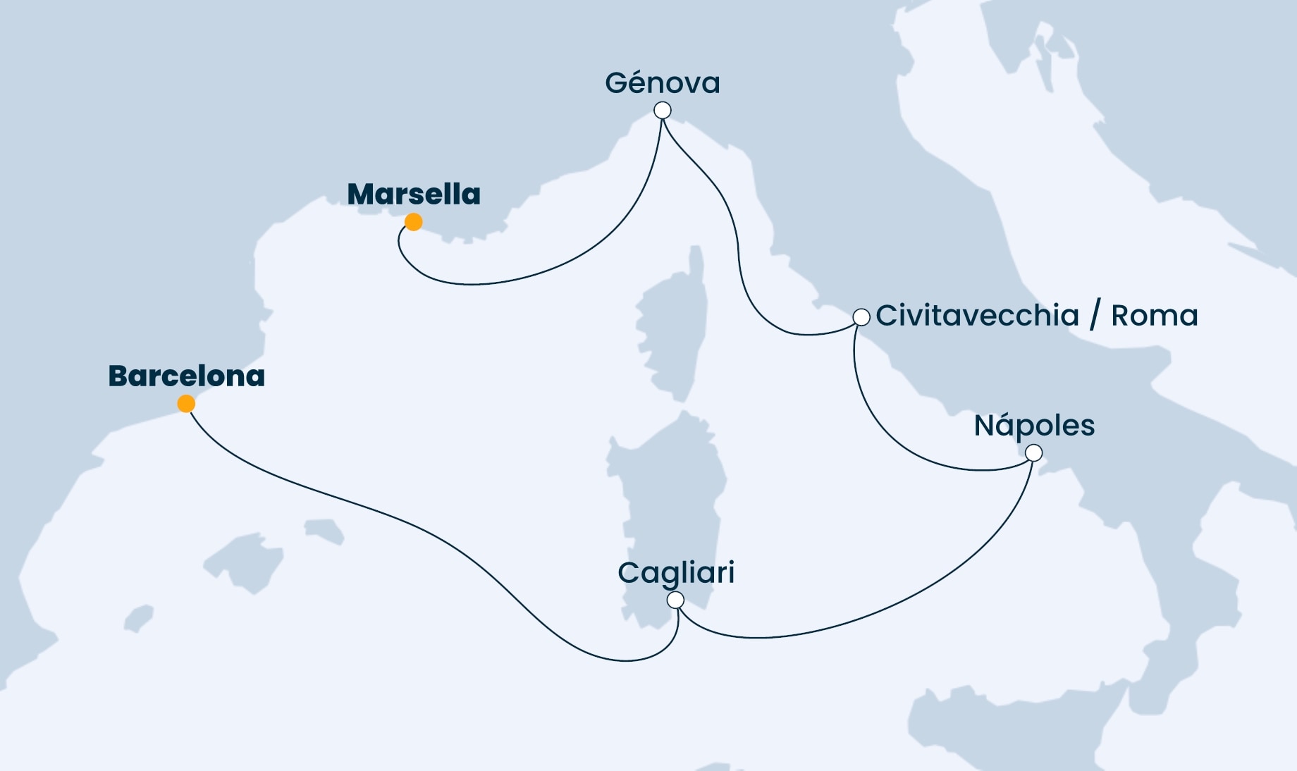 6 Night Mediterranean Cruise On Costa Toscana Departing From Barcelona itinerary map
