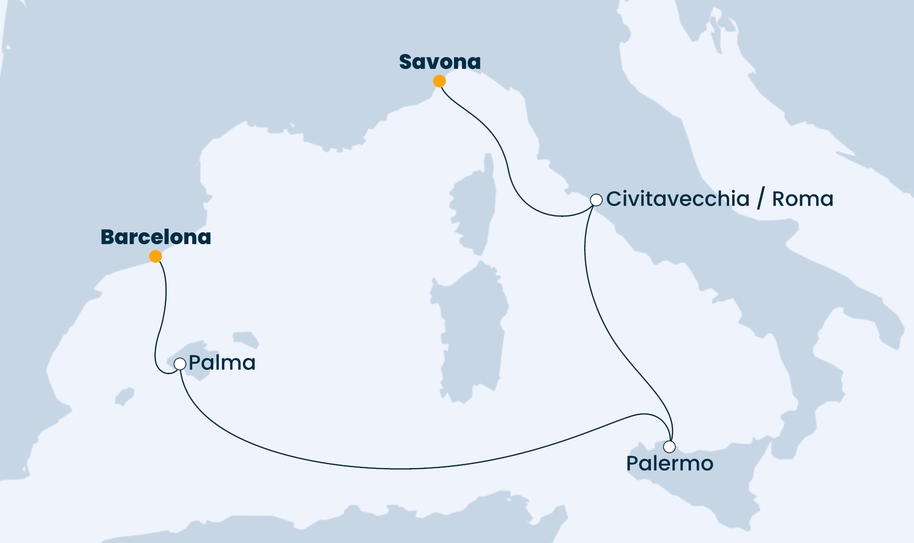 5 Night Mediterranean Cruise On Costa Smeralda Departing From Barcelona itinerary map