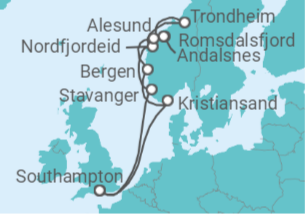 12 Night Norwegian Fjords Cruise On Arcadia Departing From Southampton itinerary map