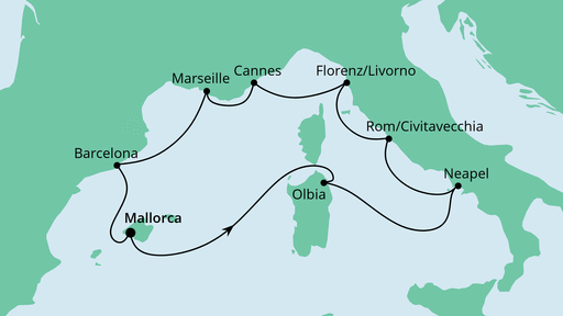 10 Night Mediterranean Cruise On AIDAstella Departing From Palma de Mallorca itinerary map