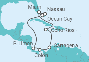 14 Night Caribbean Cruise On MSC Divina Departing From Miami itinerary map