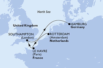 4 Night Northern Europe Cruise On MSC Preziosa Departing From Rotterdam itinerary map