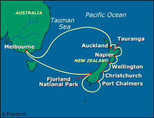 13 Night Australia and New Zealand Cruise On Grand Princess Departing From Melbourne itinerary map