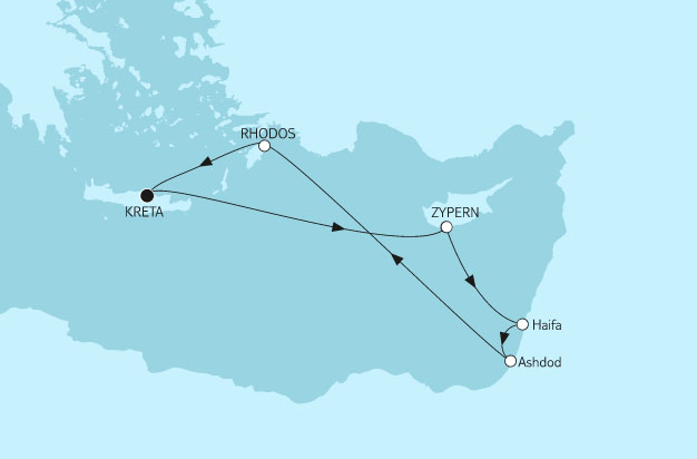 7 Night Mediterranean Cruise On Mein Schiff Herz Departing From Heraklion(Crete) itinerary map