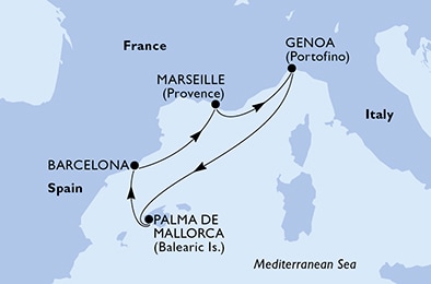 5 Night Mediterranean Cruise On MSC Seaview Departing From Marseille itinerary map