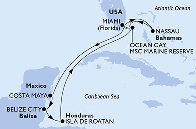 12 Night Caribbean Cruise On MSC Divina Departing From Miami itinerary map