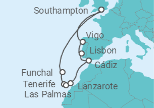 14 Night Canary Islands Cruise On IONA Departing From Southampton itinerary map