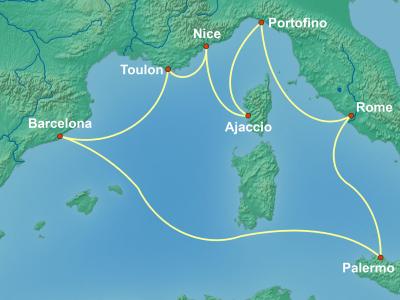 8 Night Mediterranean Cruise On Vision of the Seas Departing From Barcelona itinerary map