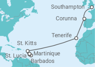 15 Night Transatlantic Cruise On Arvia Departing From Bridgetown Barbados itinerary map