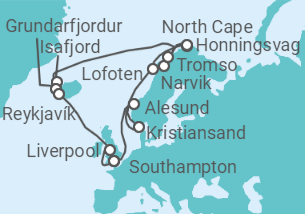 21 Night Norwegian Fjords Cruise On Arcadia Departing From Southampton itinerary map