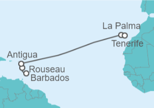 10 Night Transatlantic Cruise On AIDAperla Departing From Bridgetown Barbados itinerary map