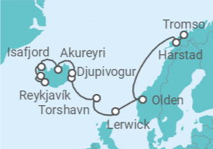 11 Night Iceland Cruise On Norwegian Star Departing From Tromso itinerary map