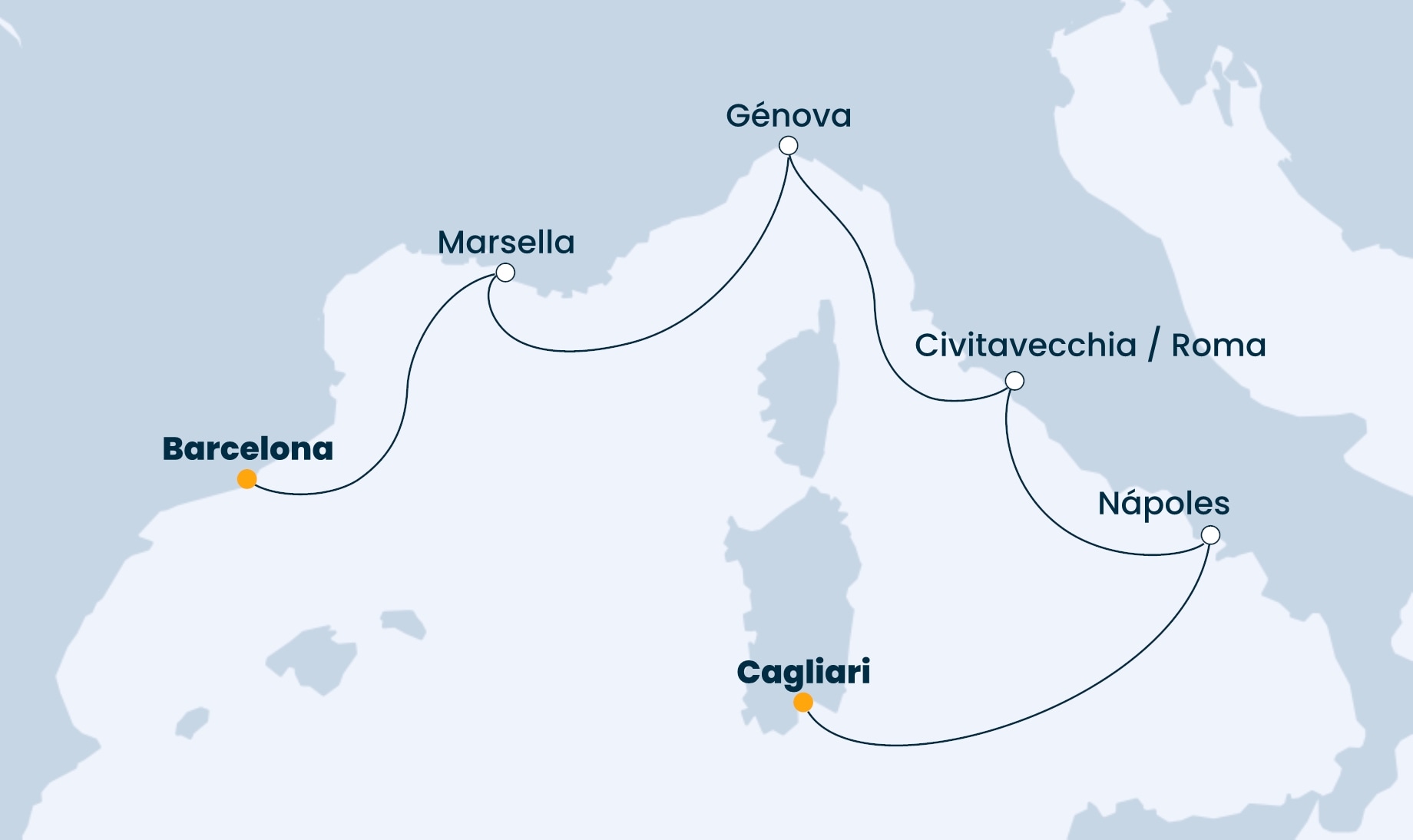 5 Night Mediterranean Cruise On Costa Toscana Departing From Cagliari itinerary map