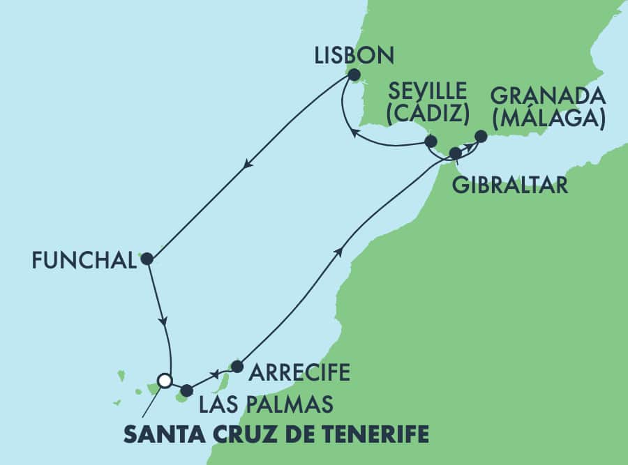 10 Night Canary Islands Cruise On Norwegian Sun Departing From Santa Cruz (Tenerife) itinerary map