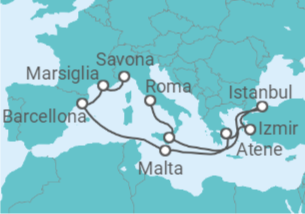 13 Night Mediterranean Cruise On Costa Fortuna Departing From Civitavecchia Rome itinerary map