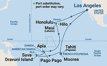 32 Night Transpacific Cruise On Sapphire Princess Departing From Los Angeles itinerary map