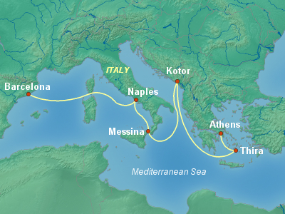 7 Night Mediterranean Cruise on Regal Princess Departing Piraeus(Athens) itinerary map