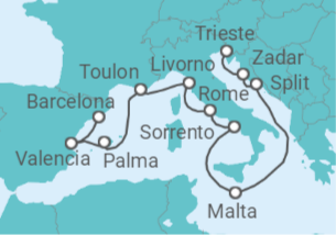14 Night Mediterranean Cruise On Queen Victoria Departing From Trieste itinerary map