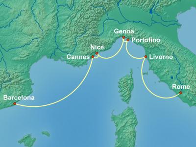 7 Night Mediterranean Cruise On Rhapsody of the Seas Departing From Barcelona itinerary map