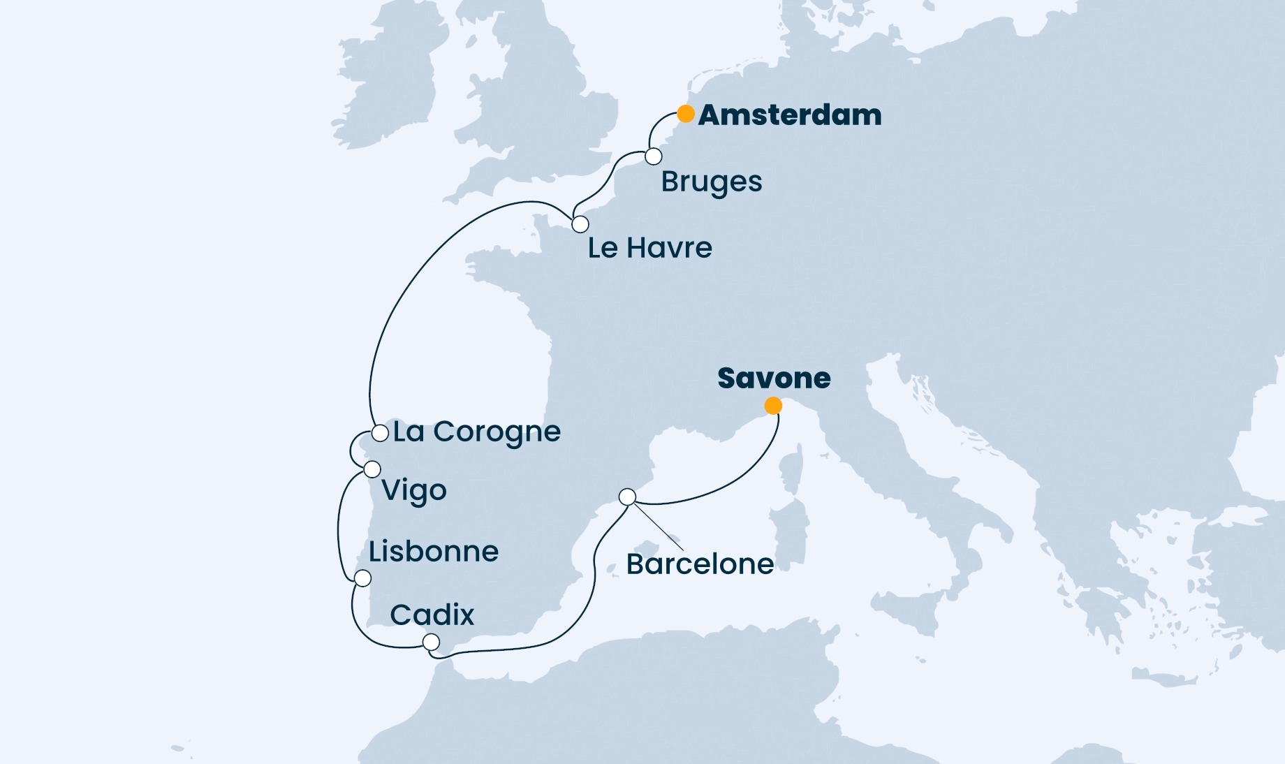 10 Night Repositioning Cruise On Costa Favolosa Departing From Amsterdam itinerary map