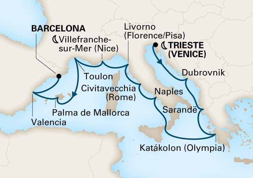 14 Night Mediterranean Cruise On Oosterdam Departing From Trieste itinerary map