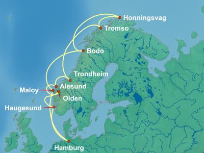 14 Night Norwegian Fjords Cruise On Costa Favolosa Departing From Hamburg itinerary map