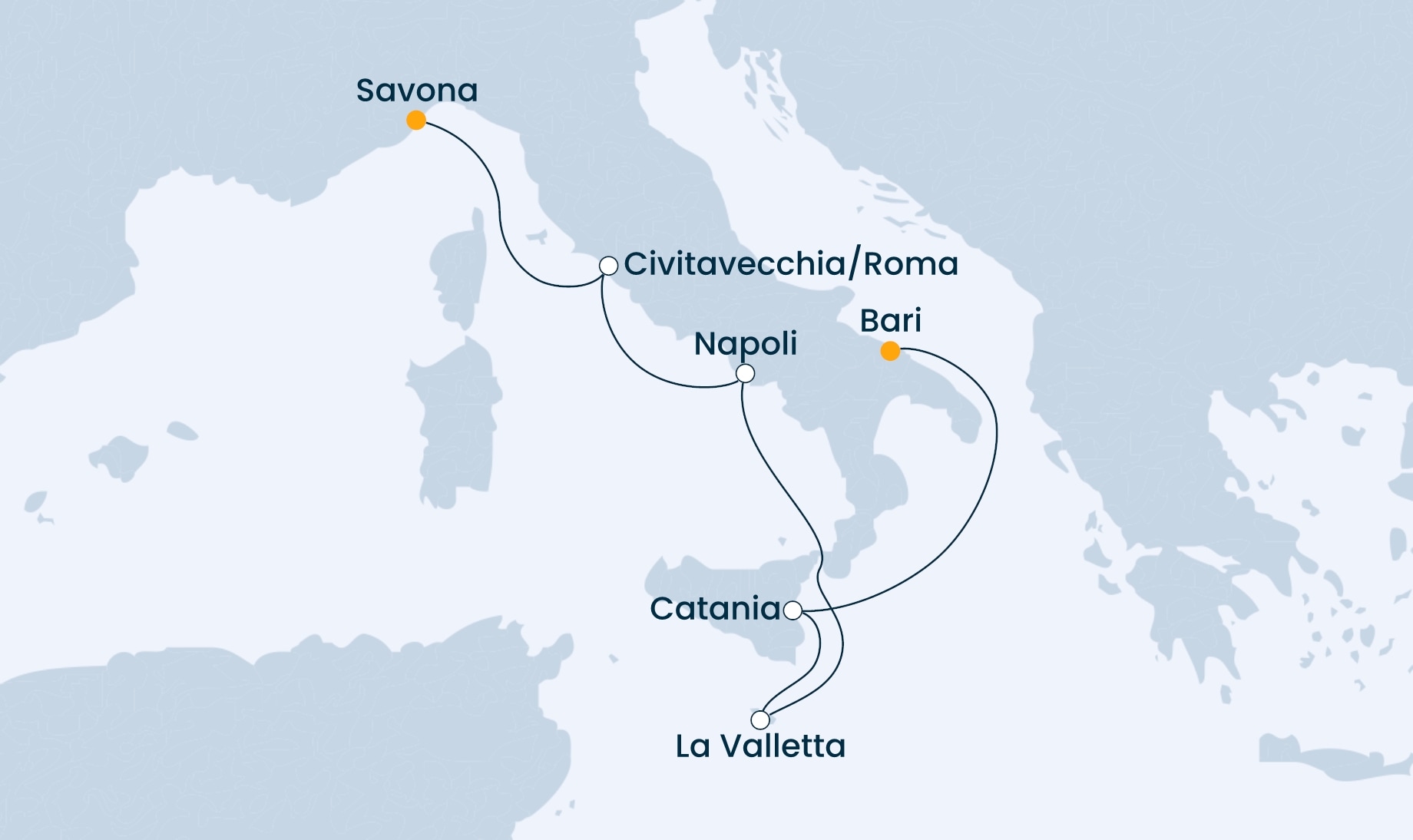 6 Night Mediterranean Cruise On Costa Pacifica Departing From Bari itinerary map