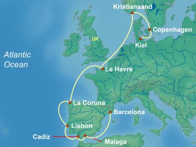 12 Night Repositioning Cruise On Costa Firenze Departing From Kiel itinerary map