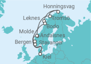14 Night Norwegian Fjords Cruise On AIDAbella Departing From Kiel itinerary map