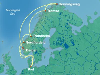10 Night Norwegian Fjords Cruise On MSC Fantasia Departing From Kiel itinerary map