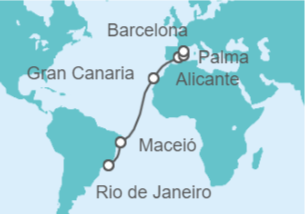 15 Night Transatlantic Cruise On MSC Seaview Departing From Rio De Janeiro itinerary map